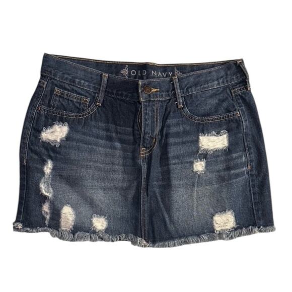 Old Navy Dark Wash Distressed Mini Skirt - Size 6 - Picture 1 of 4